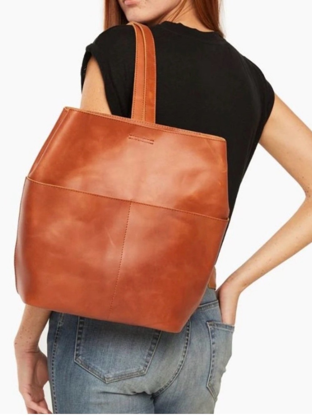 Able Selam Backpack Handmade cognac color Leather Bag